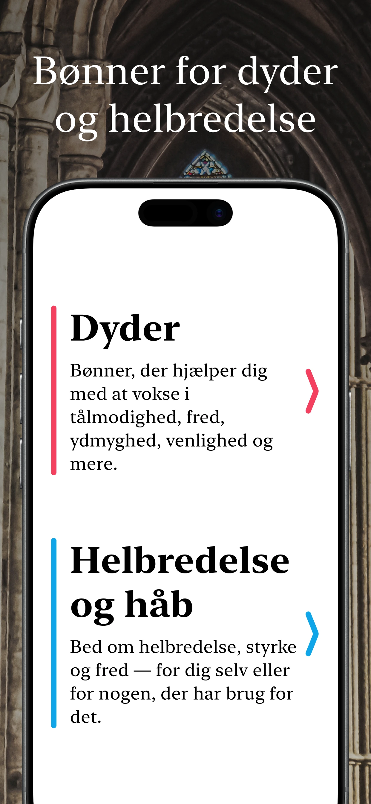 Forhåndsvisning af den katolske Corvia-app – startskærm for bøn og novene-liste